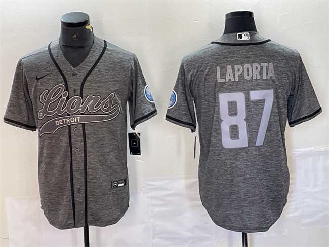 Men%27s Detroit Lions #87 Sam LaPorta Gray Cool Base Stitched Baseball Jersey->detroit lions->NFL Jersey